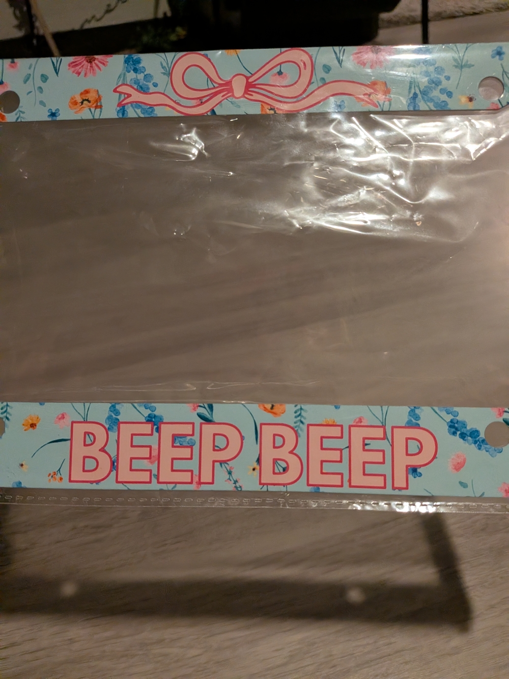 Coquette Bow "Beep Beep" license plate frame